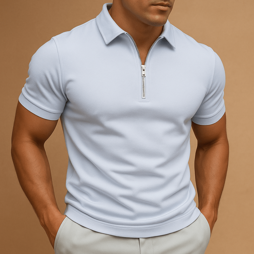 Ravon | Koszulka Polo Męska z Zamkiem – Slim Fit T-shirt z Kołnierzykiem - Pootivo