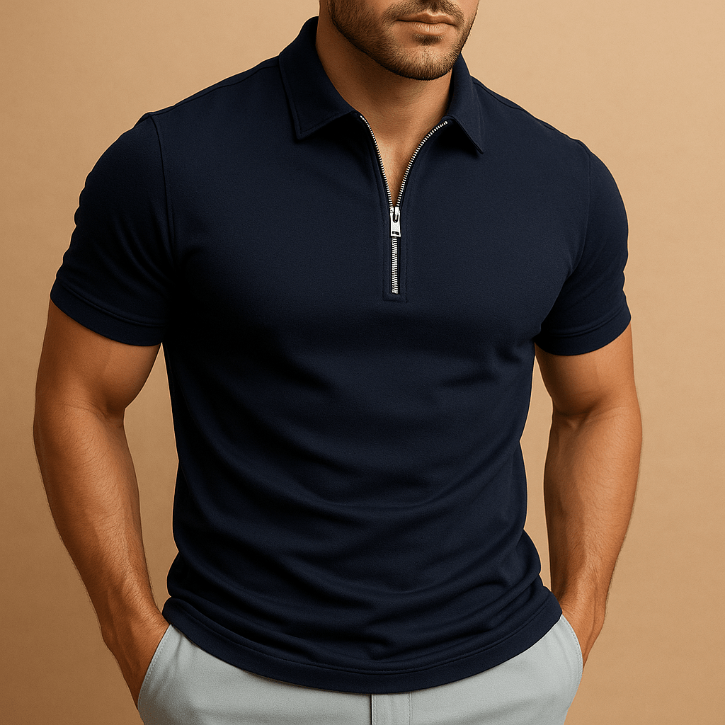 Ravon | Koszulka Polo Męska z Zamkiem – Slim Fit T-shirt z Kołnierzykiem - Pootivo