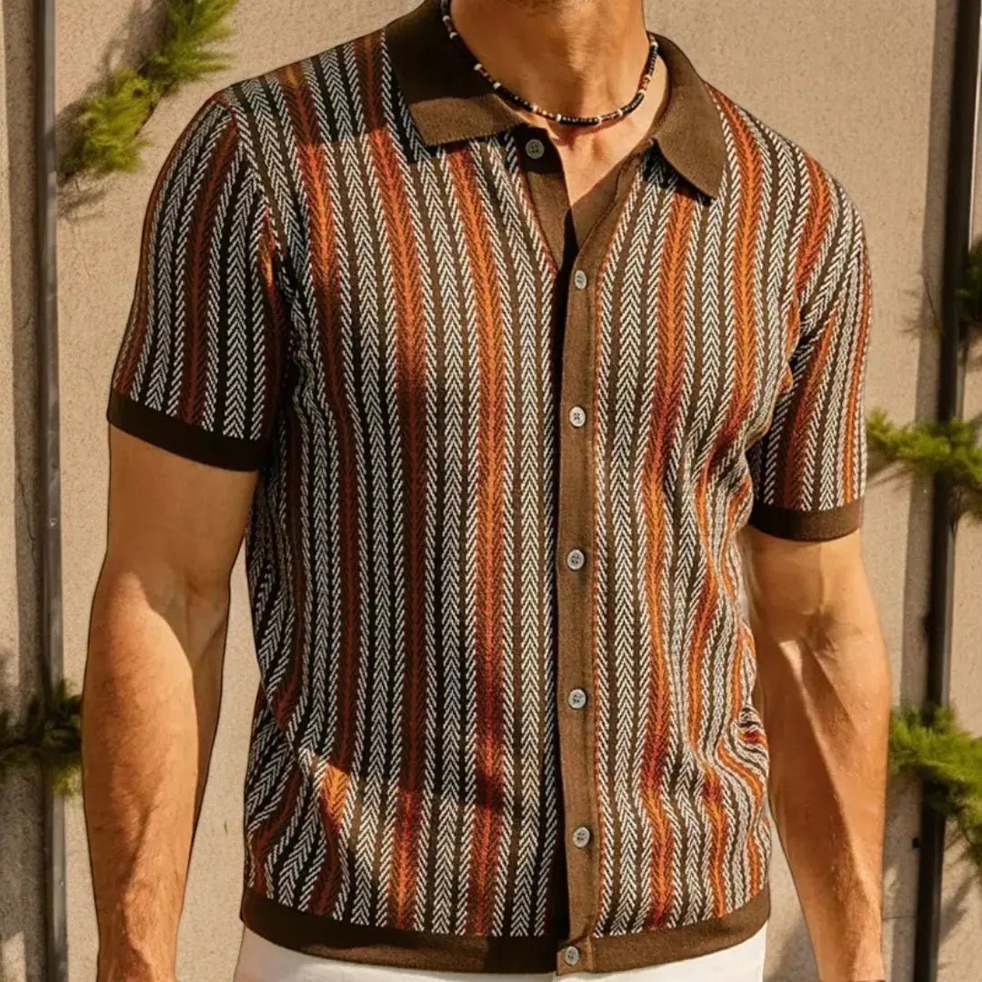 Rivano | Polo Męskie Dzianinowe w Paski – Koszulka z Guzikami - Pootivo