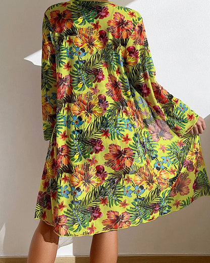 Rivéa Komplet Plażowy Bikini Kwiatowe Strój Kąpielowy z Kimono - Pootivo