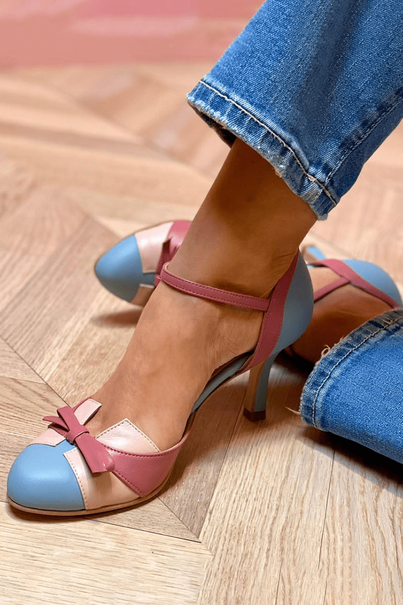 Rosève | Sandały Damskie na Obcasie z Kokardą – Eleganckie Color Block z Paskiem - Pootivo