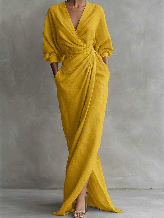 Savannah | Drapowana Kopertowa Sukienka Maxi - Pootivo