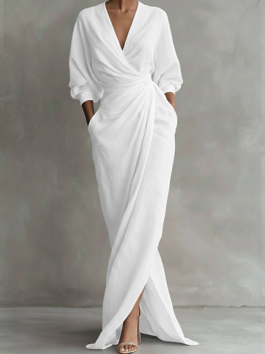 Savannah | Drapowana Kopertowa Sukienka Maxi - Pootivo