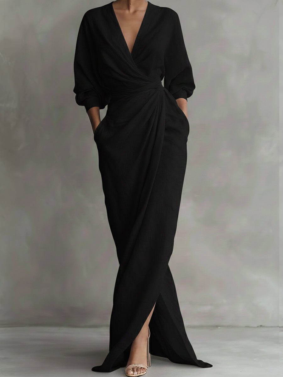 Savannah | Drapowana Kopertowa Sukienka Maxi - Pootivo