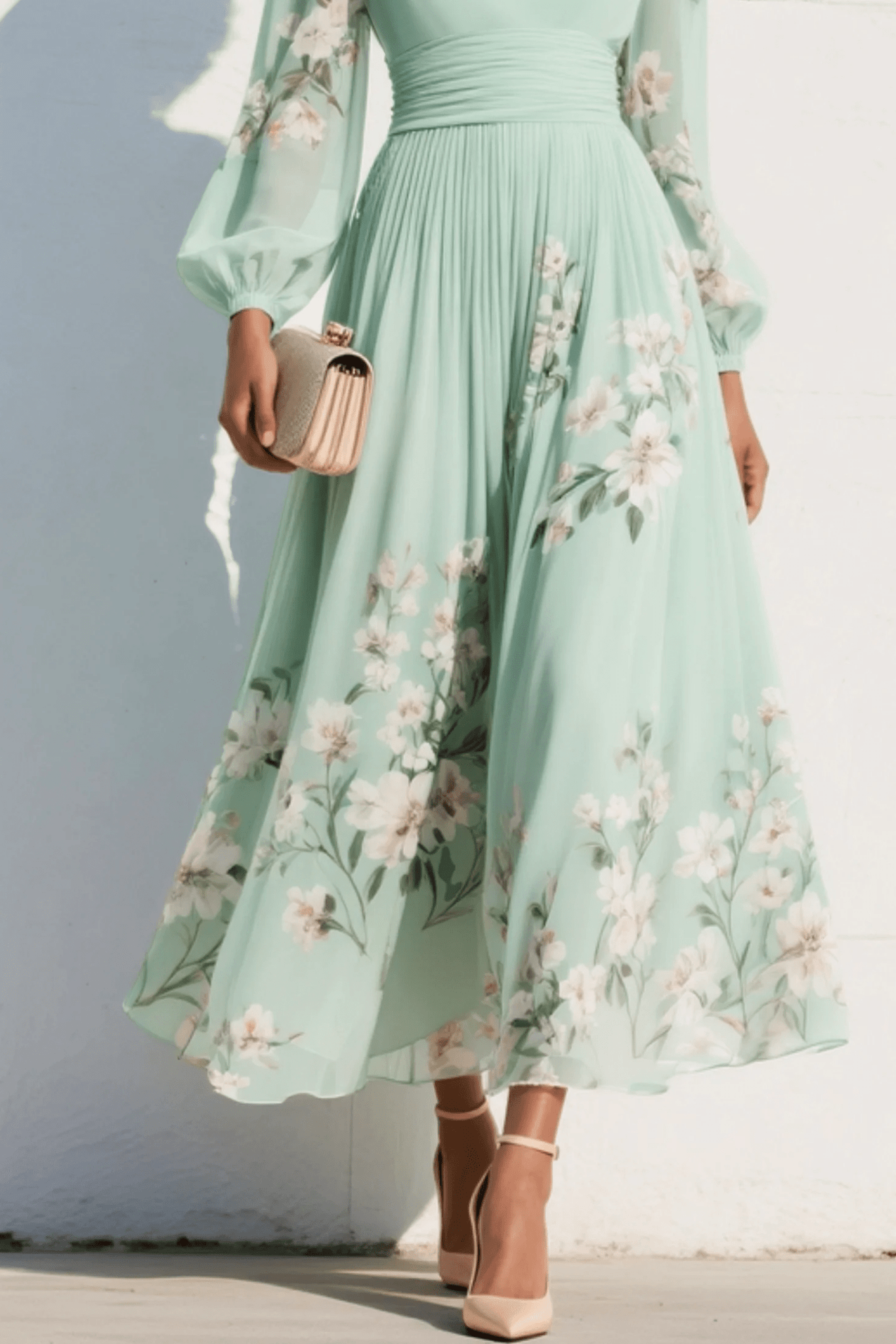 Scarlett | Plisowana Kwiecista Sukienka Maxi - Pootivo