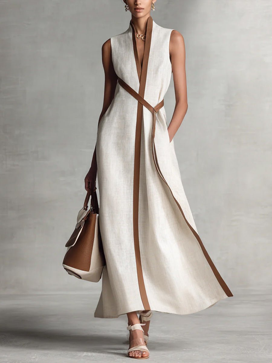 Sloane | Minimalistyczna Lniana Sukienka Maxi Letnia - Pootivo