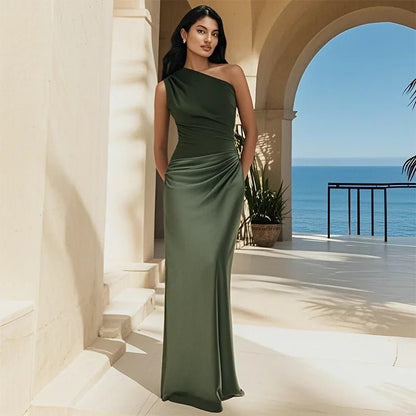 Sophia | One - Shoulder Satin Maxi Dress - Pootivo
