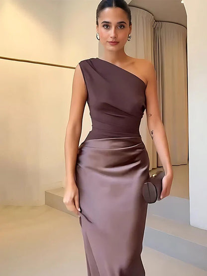 Sophia | One - Shoulder Satin Maxi Dress - Pootivo