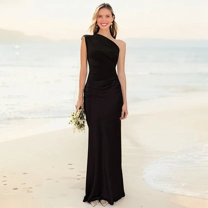 Sophia | One - Shoulder Satin Maxi Dress - Pootivo