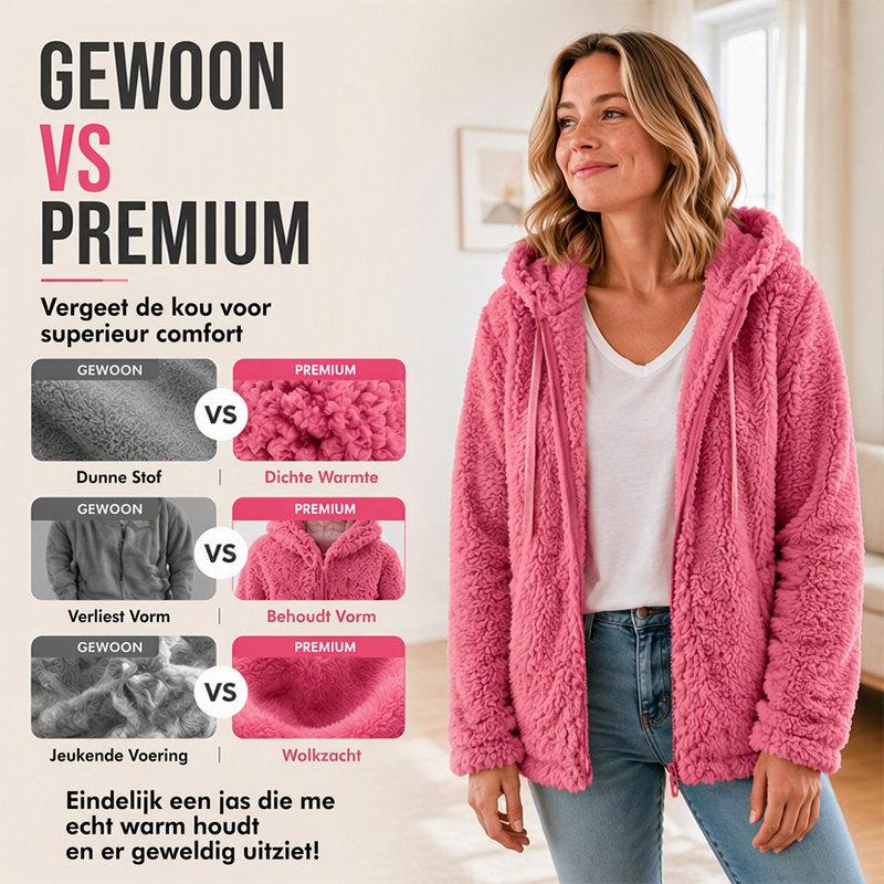 Eufemia | Pluszowa Jesienna Kurtka Teddy z Kapturem