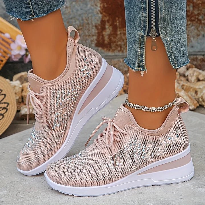 Stelvora Sneakersy Damskie z Kryształkami Rhinestone na Platformie – Modne Buty Sportowe ze Sznurowaniem - Pootivo