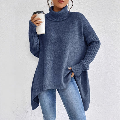 Granatowy sweter damski oversize z golfem