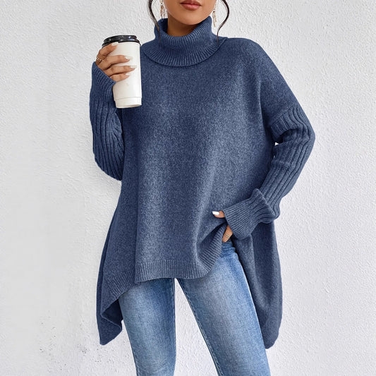 Granatowy sweter damski oversize z golfem