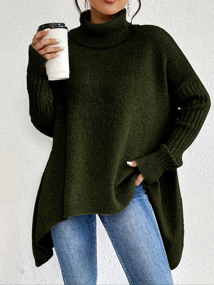 Ciemnozielony sweter oversize z golfem