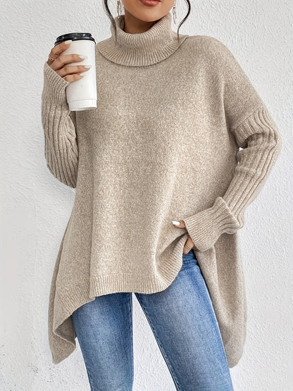 Morelowy sweter oversize z golfem
