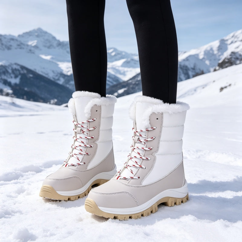 Białe śniegowce damskie sznurowane