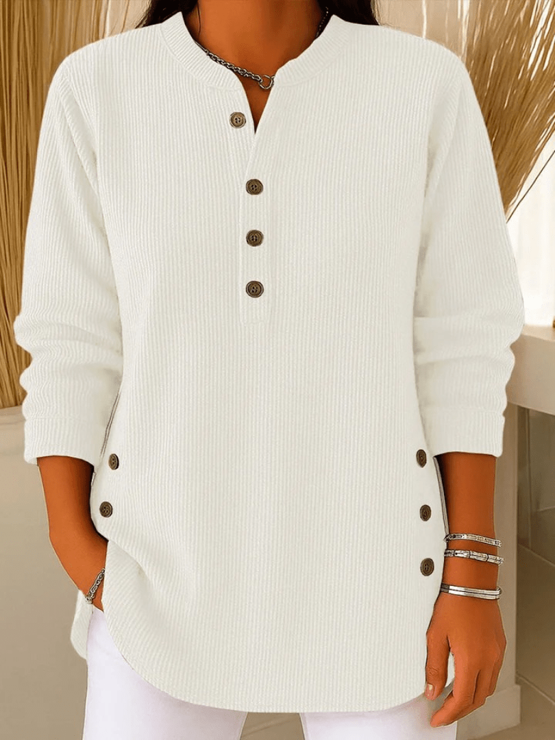 Unisława | Prążkowana Jesienna Tunika z Guzikami - Pootivo