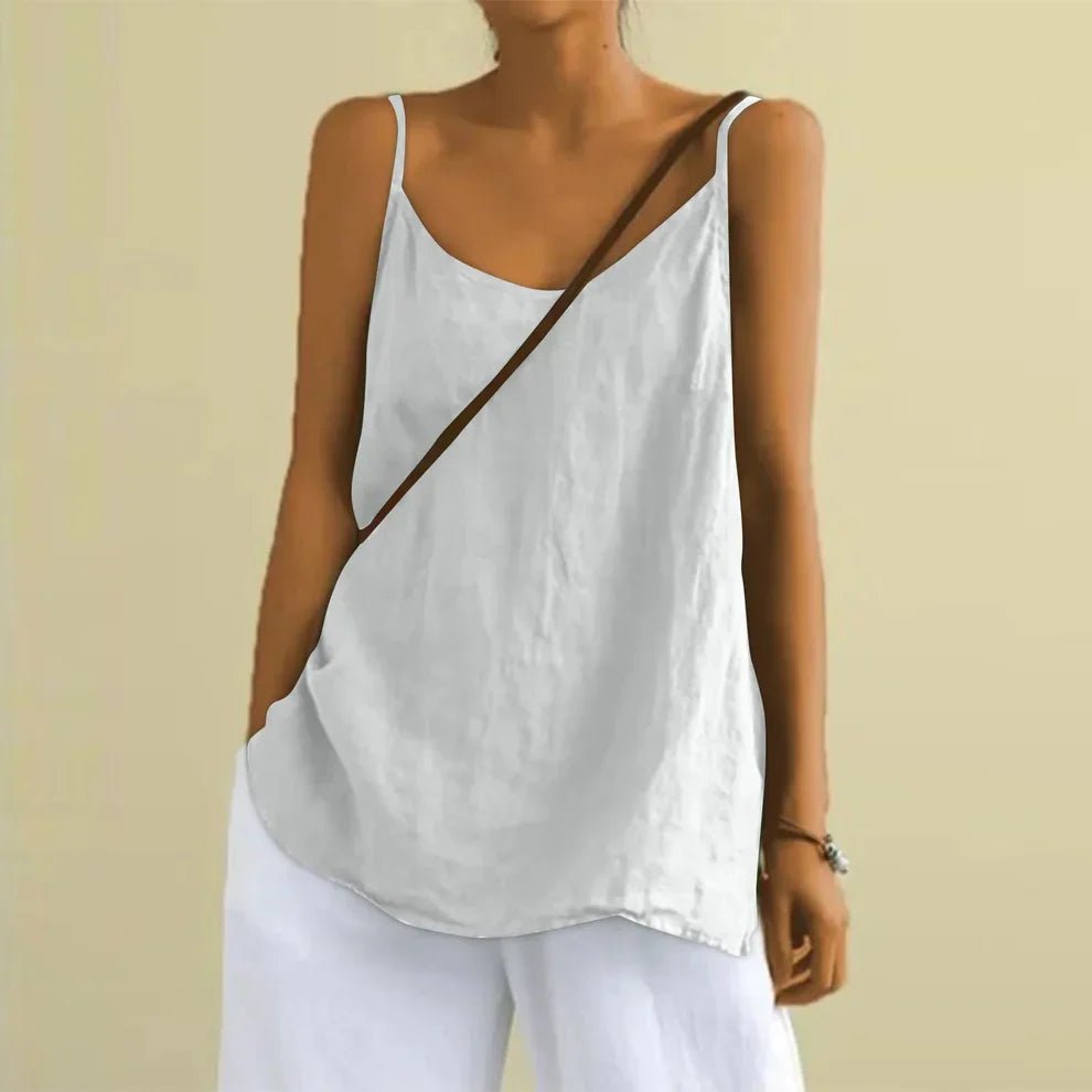 Vestalia Top Damski na Ramiączkach Lniany – Luźna Koszulka bez Rękawów na Lato - Pootivo