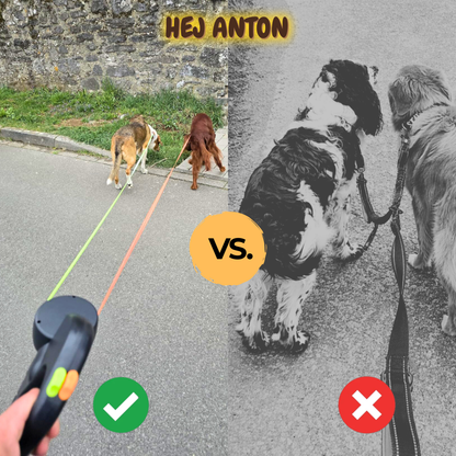 Traxo Dubbele Intrekbare Hondenriem – Uitrolriem Twee Honden LED Licht Poepzakjesdispenser