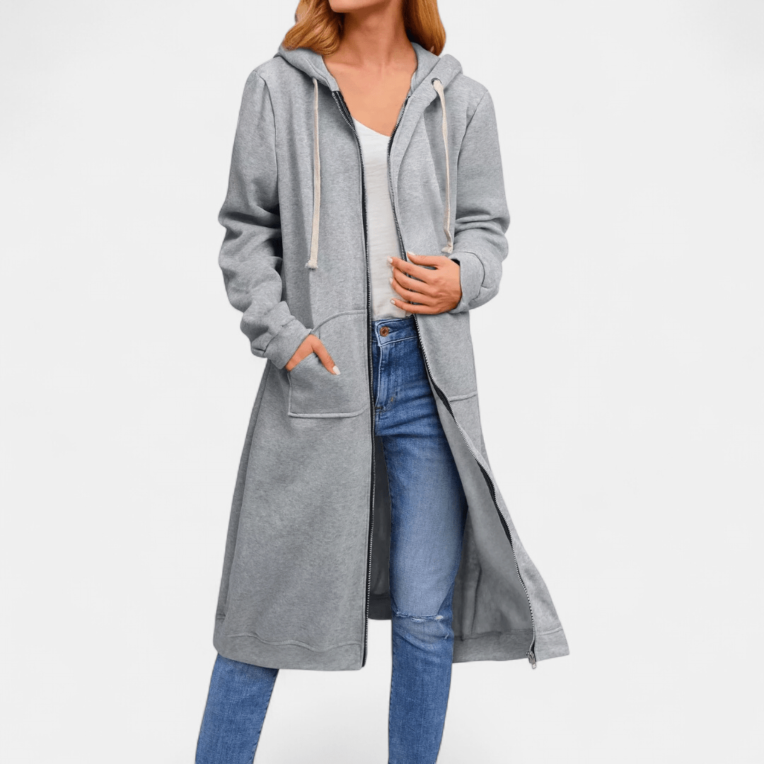Walentyna | Rozpinana Jesienna Bluza Midi z Kapturem - Pootivo
