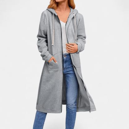 Walentyna | Rozpinana Jesienna Bluza Midi z Kapturem - Pootivo