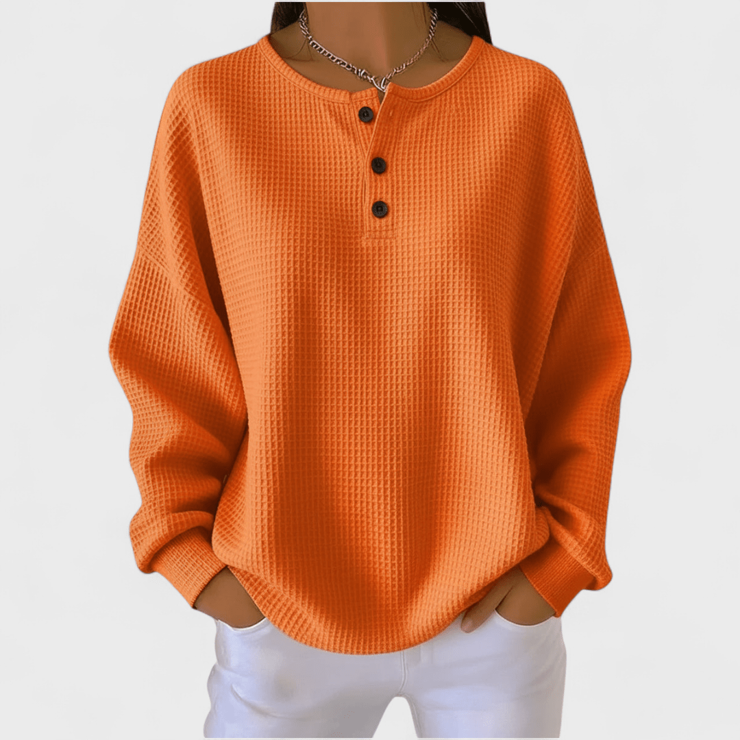 Warcisława | Luźny Jesienny Sweter Henley z Guzikami - Pootivo