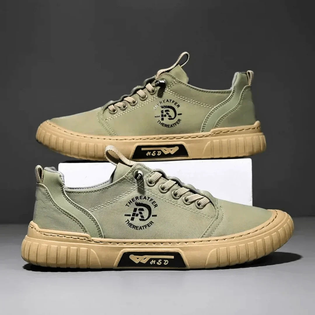 Para oliwkowych płóciennych sneakersów męskich