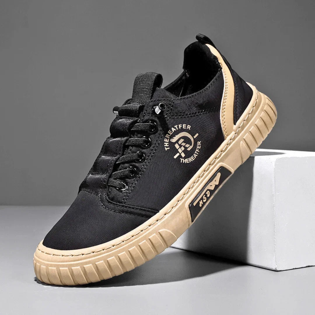 Czarne płócienne sneakersy męskie na grubej podeszwie