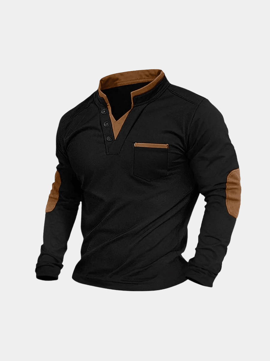 Wiktor | Kontrastowa Jesienna Koszulka Męska z Długim Rękawem - Pootivo