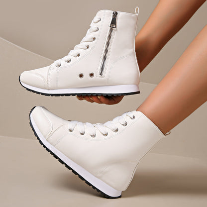 Roksana | Wysokie Sznurowane Sneakersy z Zamkiem
