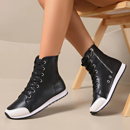 Roksana | Wysokie Sznurowane Sneakersy z Zamkiem