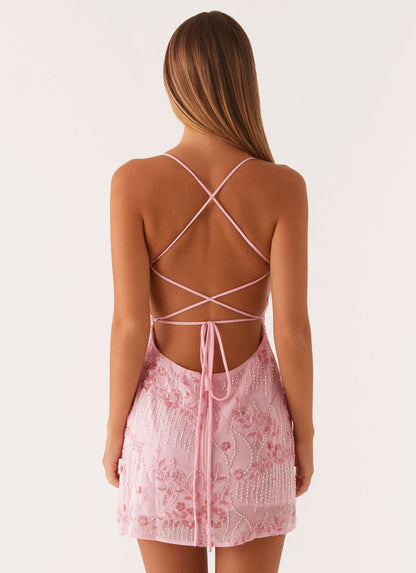 Vivienne | Cekinowa Sukienka Mini z Haftem