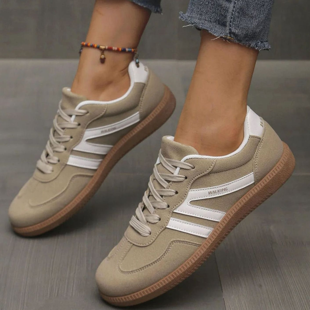 Wincentyna | Niskie Retro Sneakersy z Szerokim Noskiem