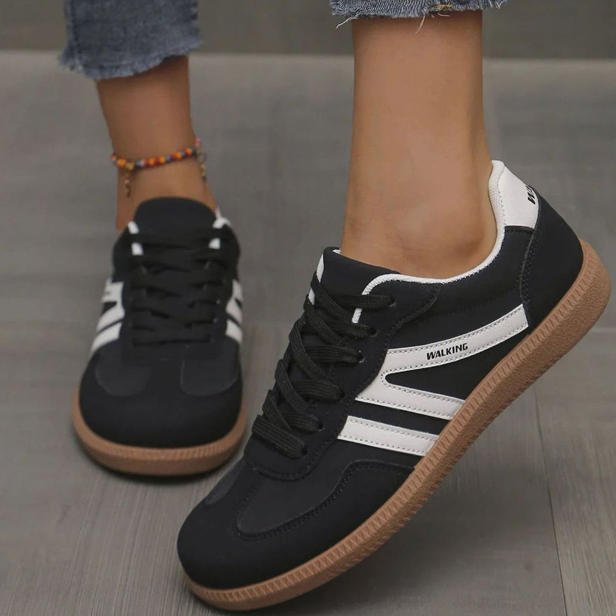 Wincentyna | Niskie Retro Sneakersy z Szerokim Noskiem