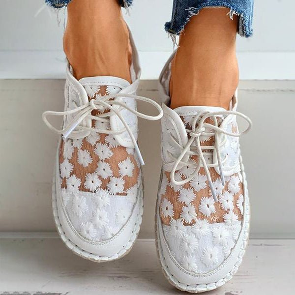 Wren | Ażurowe Espadryle w Stokrotki na Platformie - Pootivo