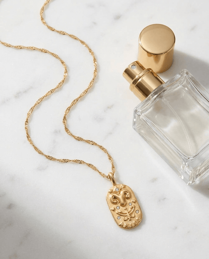 Wren | Owalny Pozłacany Naszyjnik ze Znakiem Zodiaku - Pootivo