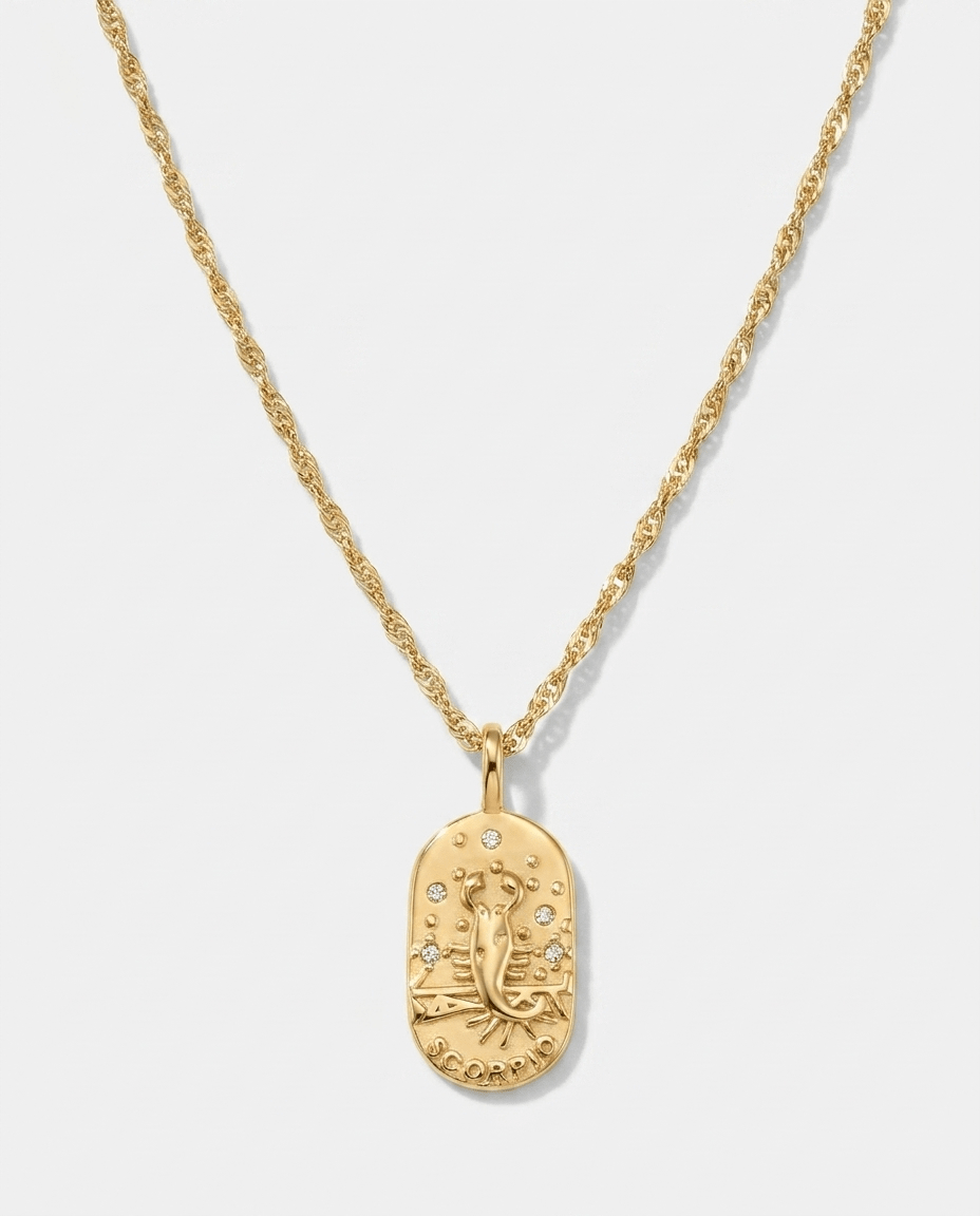 Wren | Owalny Pozłacany Naszyjnik ze Znakiem Zodiaku - Pootivo