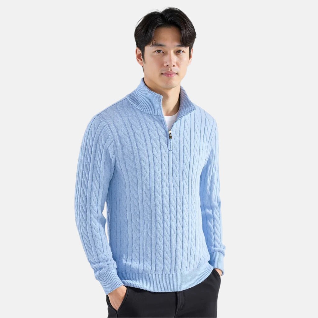 Zdzibor | Elegancki Męski Sweter w Warkocze z Suwakiem - Pootivo