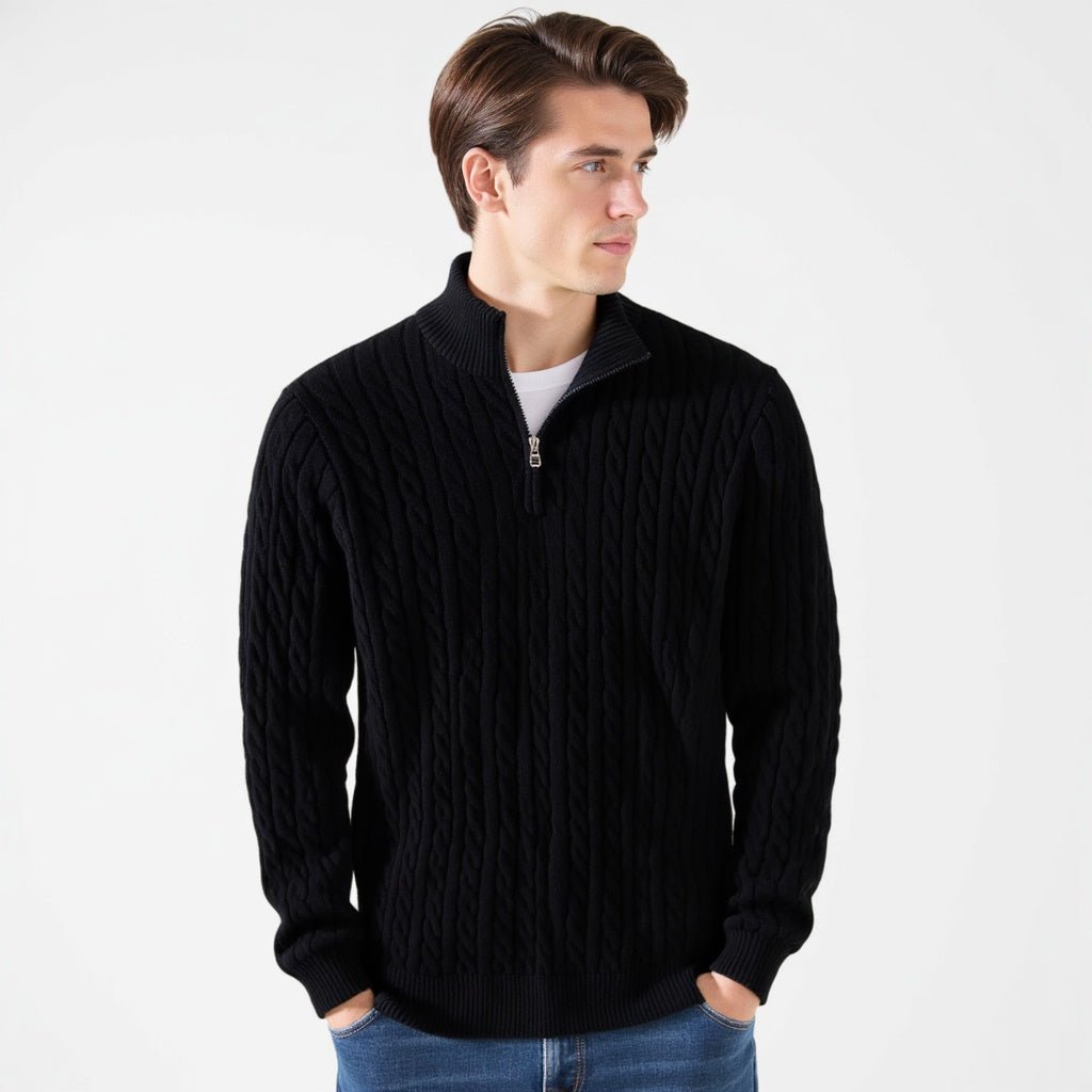 Zdzibor | Elegancki Męski Sweter w Warkocze z Suwakiem - Pootivo
