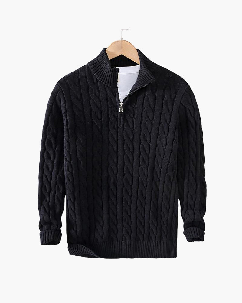 Zdzibor | Elegancki Męski Sweter w Warkocze z Suwakiem - Pootivo