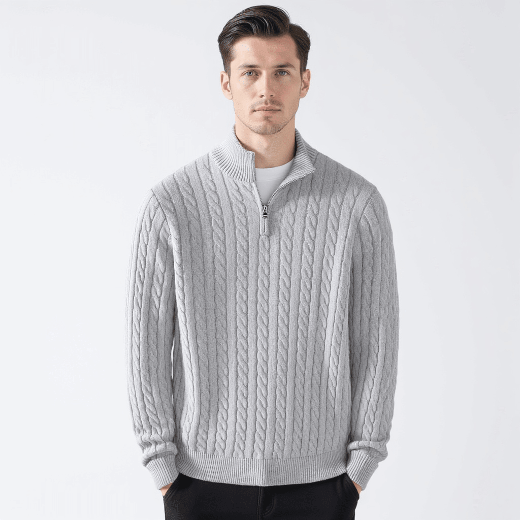 Zdzibor | Elegancki Męski Sweter w Warkocze z Suwakiem - Pootivo