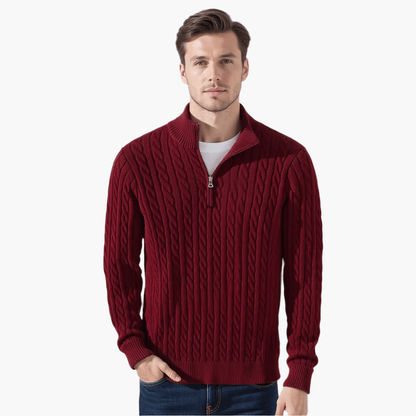 Zdzibor | Elegancki Męski Sweter w Warkocze z Suwakiem - Pootivo