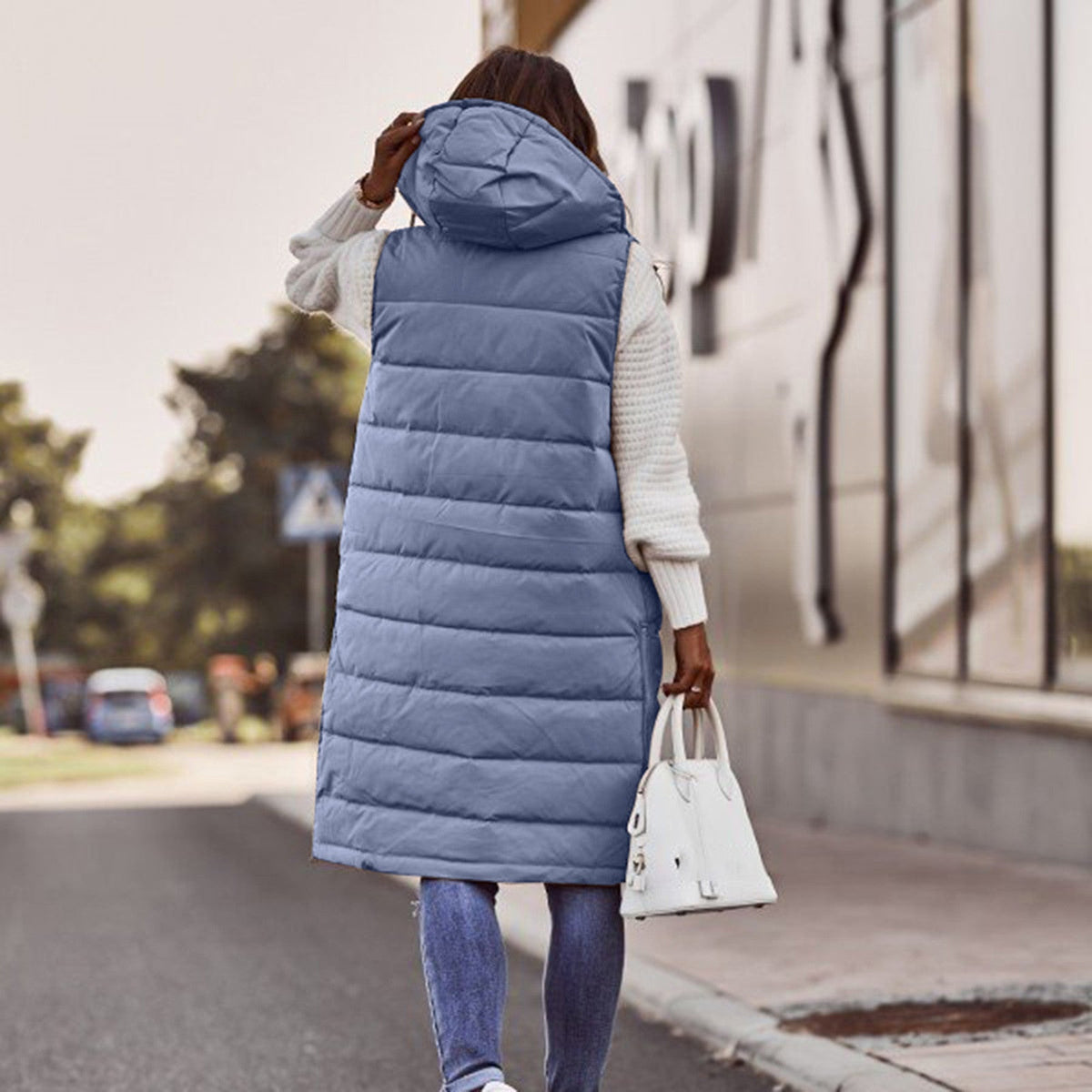 Zuzanna | Długa Pikowana Zimowa Kamizelka z Kapturemmen's Longline Hooded Puffer Gilet - Pootivo