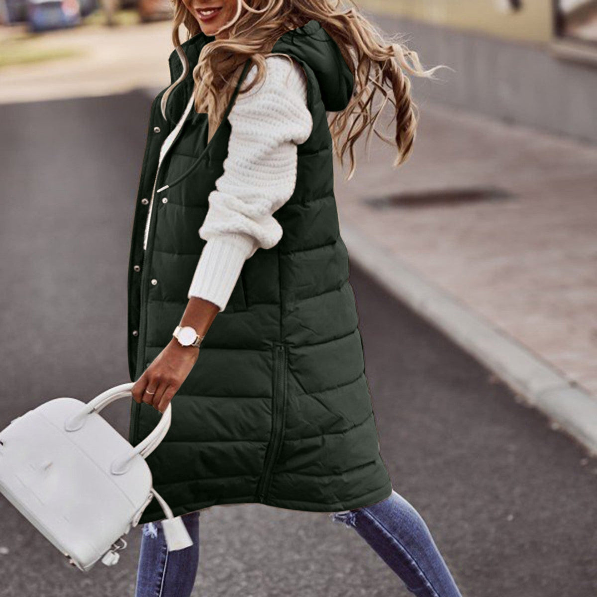 Zuzanna | Długa Pikowana Zimowa Kamizelka z Kapturemmen's Longline Hooded Puffer Gilet - Pootivo